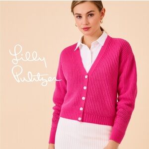 Lilly Pulitzer Women's Bright Pink Button-Up Cardigan Size Small